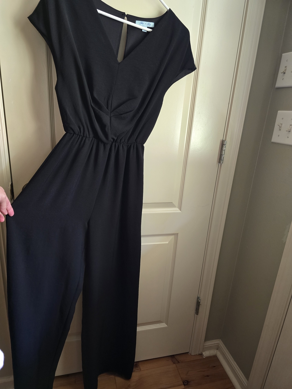 She and Sky Black V-Neck Wide Leg Jumpsuit